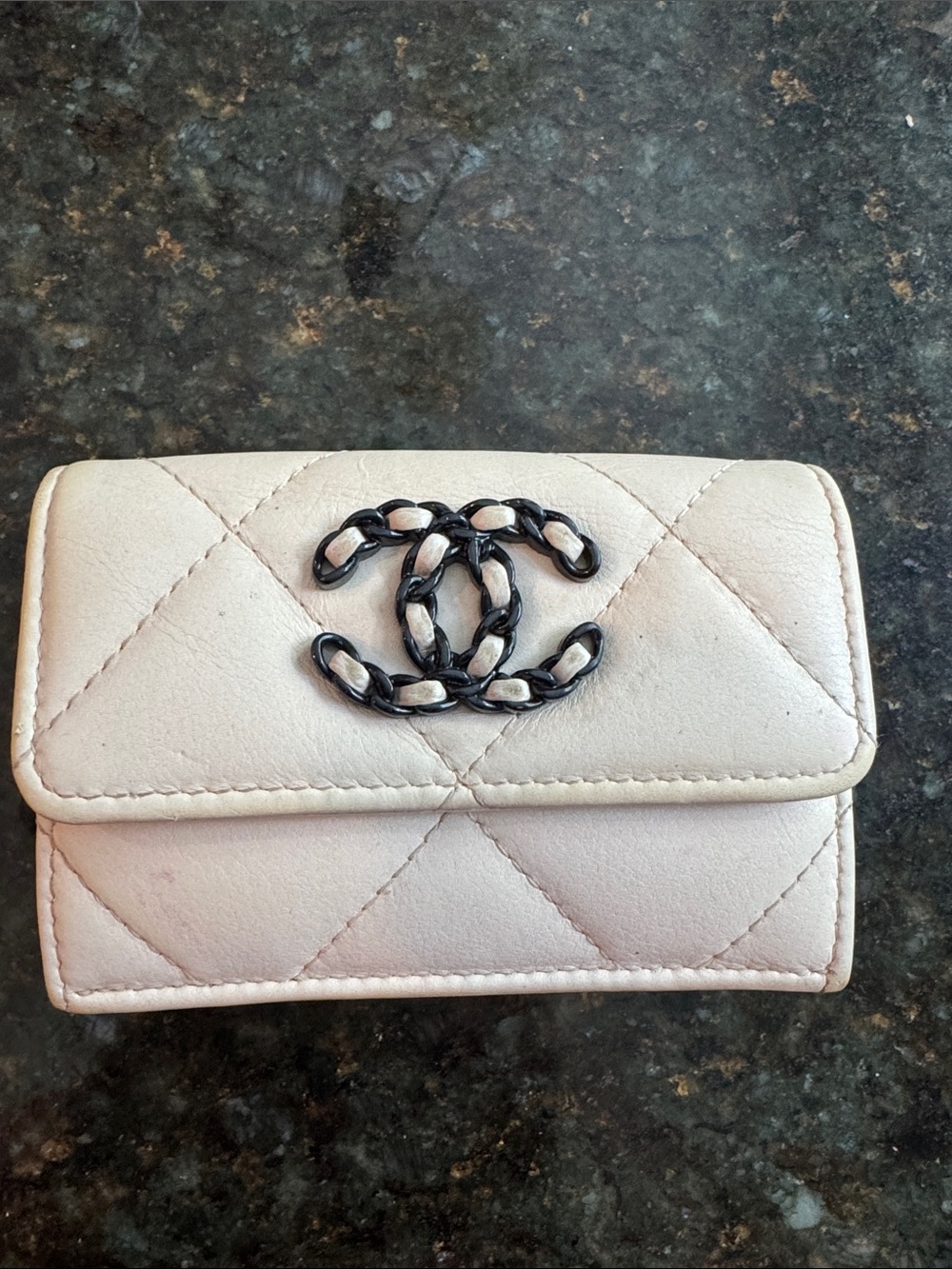 CHANEL Quilted Small Wallet in Light Beige with Black CC Logo